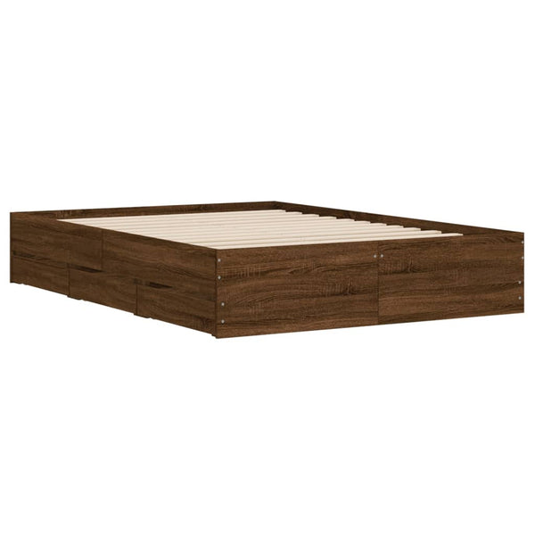 Bettgestell Reo 135x190cm aus brauner Eiche mit Schubladen (Holz)
