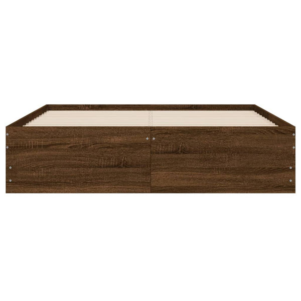Bettgestell Reo 135x190cm aus brauner Eiche mit Schubladen (Holz)