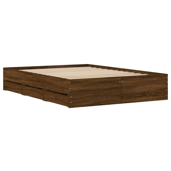 Bettgestell Reo 135x190cm aus brauner Eiche mit Schubladen (Holz)