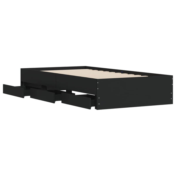 Schwarzes Bettgestell mit Schubladen Reo 90x190cm (Holz)