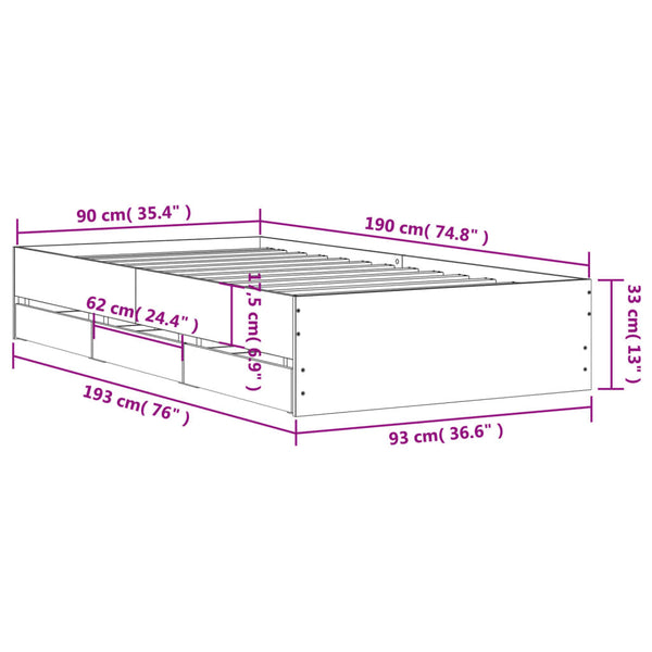 Schwarzes Bettgestell mit Schubladen Reo 90x190cm (Holz)