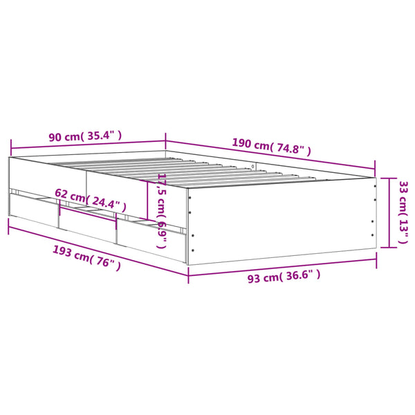Sonoma-Eiche Bettrahmen mit Schubladen Reo 90x190cm (Holz)
