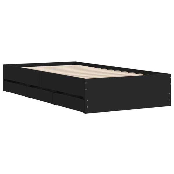 Schwarzes Bettgestell mit Schubladen Reo 75x190cm (Holz)