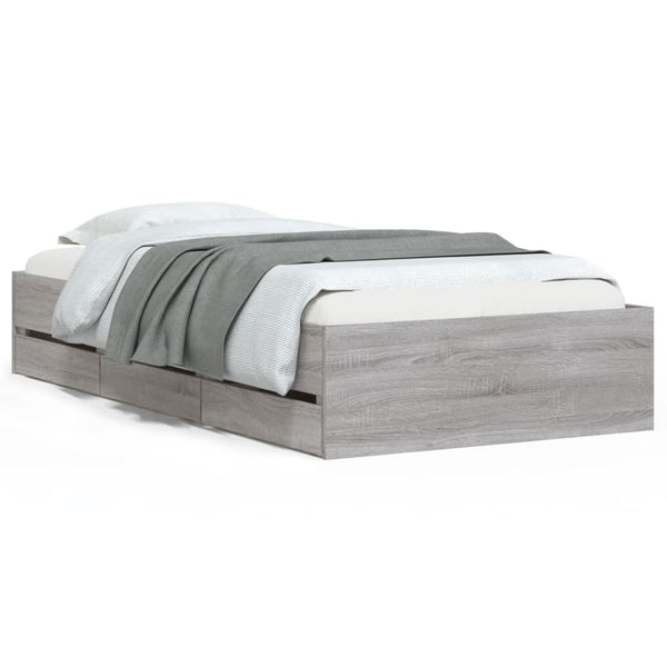 Bettrahmen Reo 75x190cm mit Schubladen, Grau (Holz)