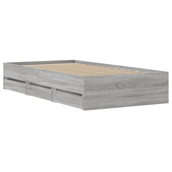 Bettrahmen Reo 75x190cm mit Schubladen, Grau (Holz)
