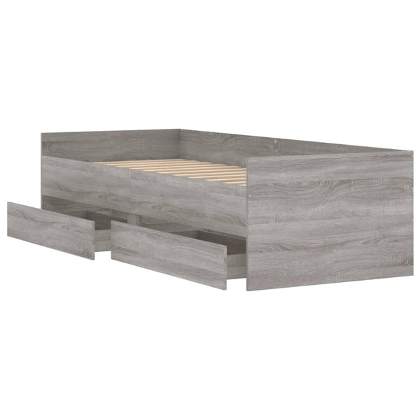 Graues Bettgestell mit Schubladen Bartalan 100x200cm (Sonoma)