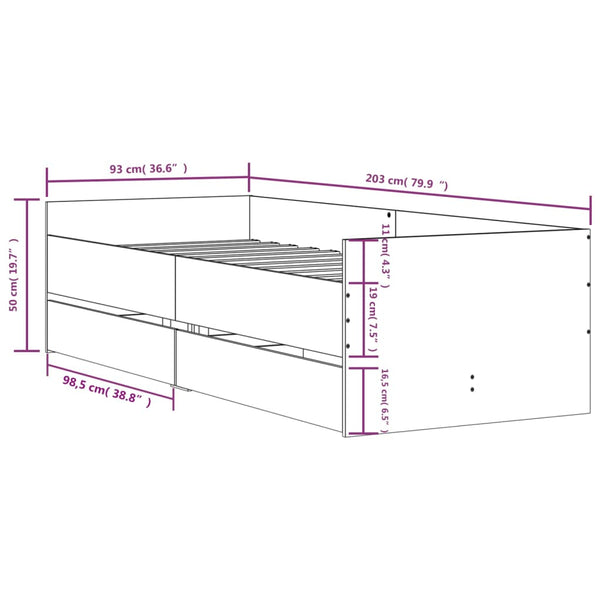 Weißes Bettgestell mit Schubladen Bartala 90x200cm