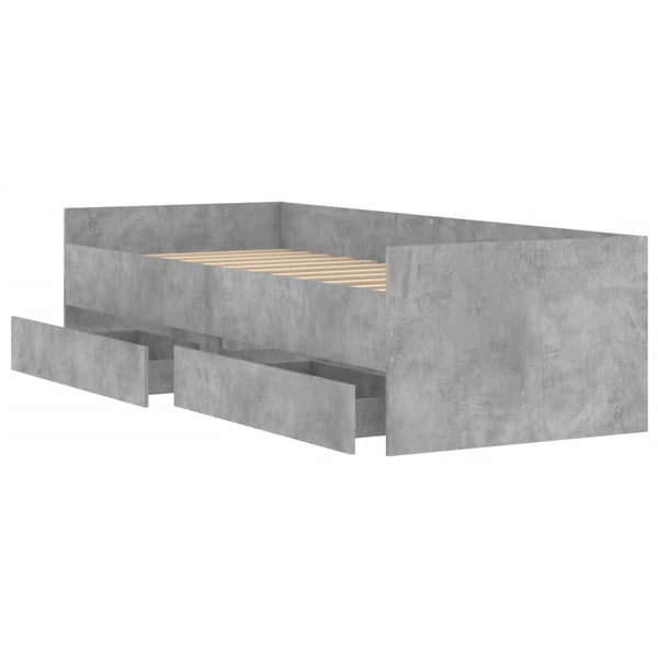 Betongraues Bettgestell mit Schubladen Bartalan 90x200cm