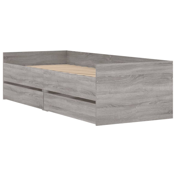 Graues Bettgestell mit Schubladen Bartalan 90x190cm (Sonoma)