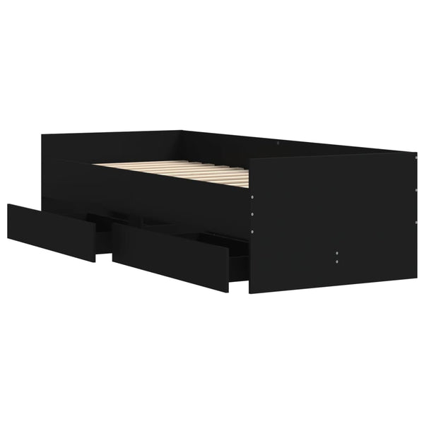 Schwarzes Bettgestell mit Schubladen Bartalan 75x190cm (Small Single)
