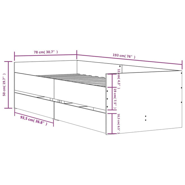 Schwarzes Bettgestell mit Schubladen Bartalan 75x190cm (Small Single)