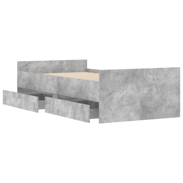 Betongraues Bettgestell mit Schubladen Geczi 100x200cm