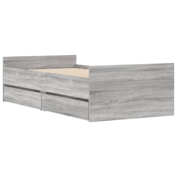 Graues Bettgestell mit Schubladen Geczi 100x200cm (Sonoma)