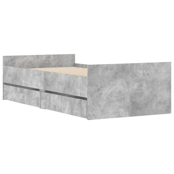 Betongraues Bettgestell mit Schubladen Geczi 90x190cm