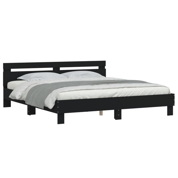 Schwarzes Bettgestell mit Kopfteil Ancara 200x200cm (Holz)