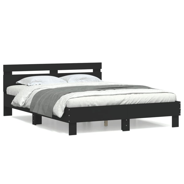 Schwarzes Bettgestell mit Kopfteil Ancara 140x190cm (Holz)