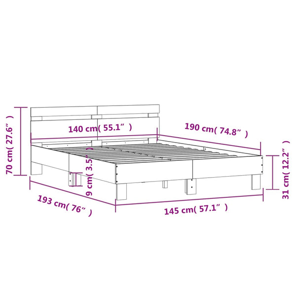 Graues Bettgestell mit Kopfteil Ancara 140x190cm (Holz)