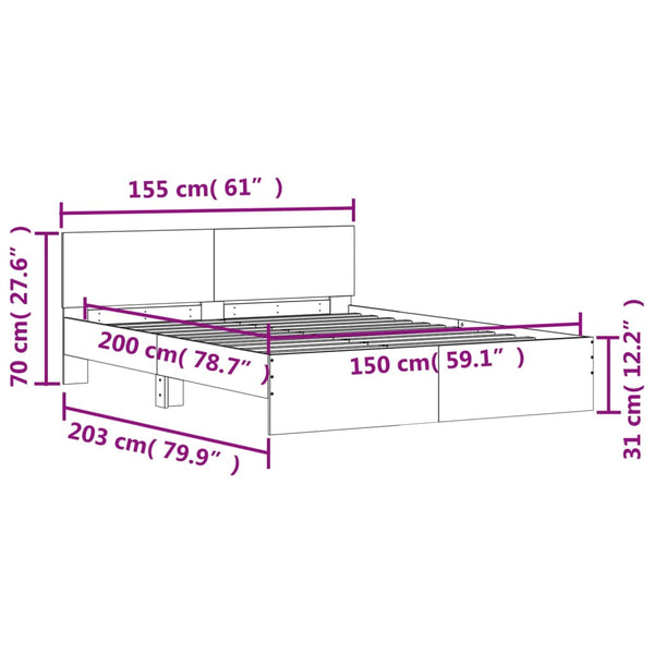 Bettgestell Sonoma Grau mit Kopfteil Dariu 150x200cm