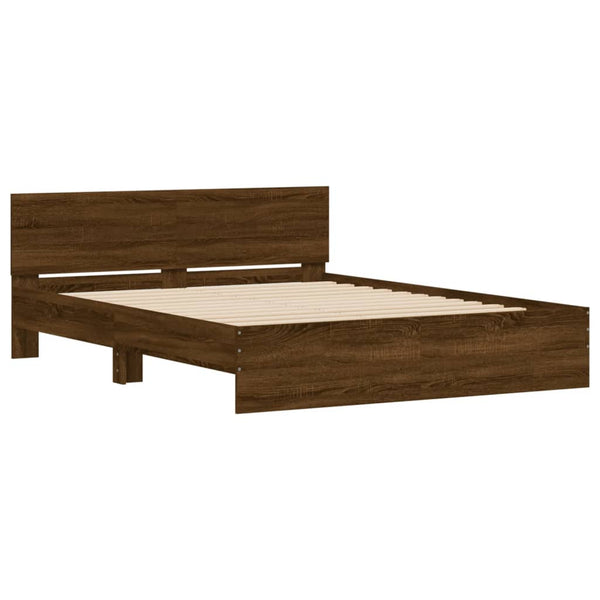Bettgestell Dariu mit Kopfteil aus brauner Eiche 140x190cm