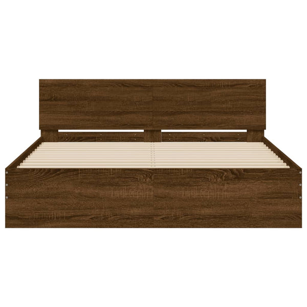 Bettgestell Dariu mit Kopfteil aus brauner Eiche 140x190cm