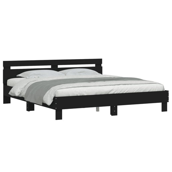 Schwarzes Bettgestell mit Kopfteil und LED-Beleuchtung Aura 200x200cm