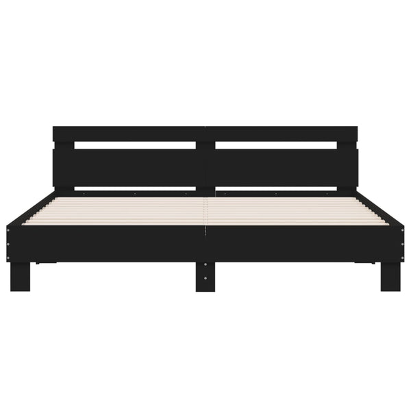 Schwarzes Bettgestell mit Kopfteil und LED-Beleuchtung Aura 200x200cm