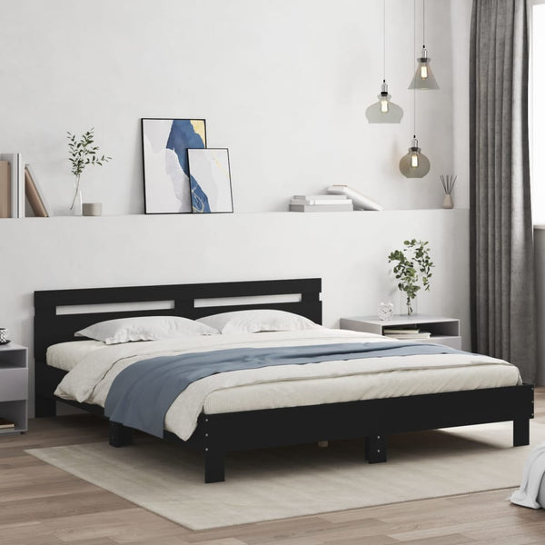 Schwarzes Bettgestell mit Kopfteil und LED-Beleuchtung Aura 200x200cm