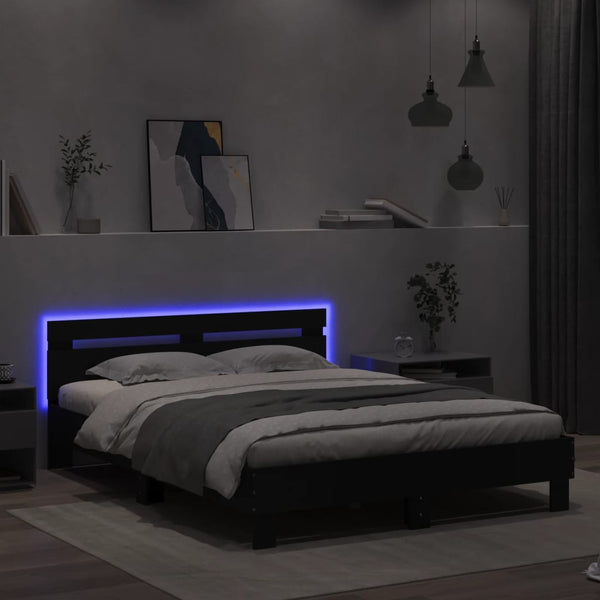 Schwarzes Bettgestell mit Kopfteil und LED-Beleuchtung Aura 140x200cm