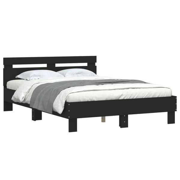 Schwarzes Bettgestell mit Kopfteil und LED-Beleuchtung Aura 135x190cm