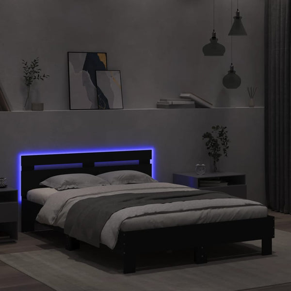Schwarzes Bettgestell mit Kopfteil und LED-Beleuchtung Aura 135x190cm