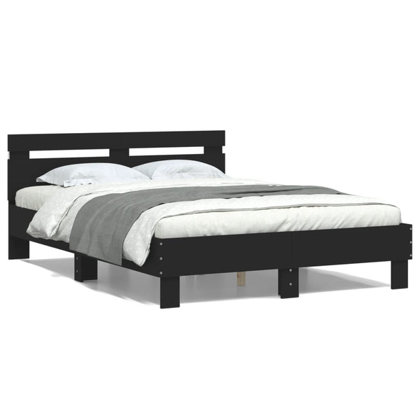 Schwarzes Bettgestell mit Kopfteil und LED-Beleuchtung Aura 135x190cm