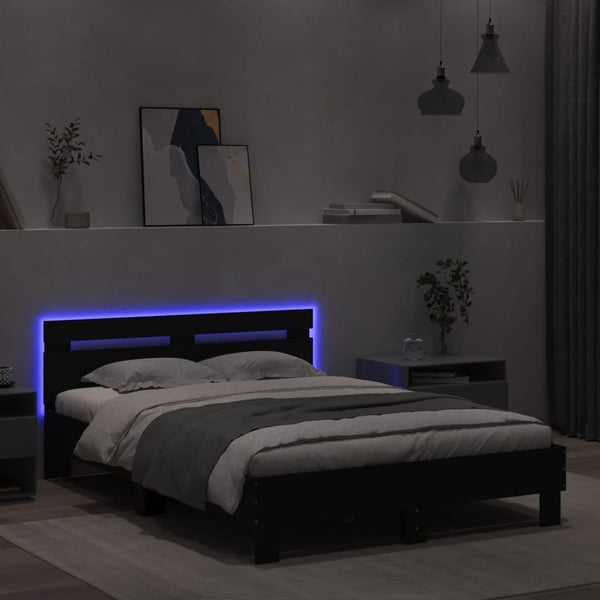 Schwarzes Bettgestell mit Kopfteil und LED-Beleuchtung Aura 120x190cm