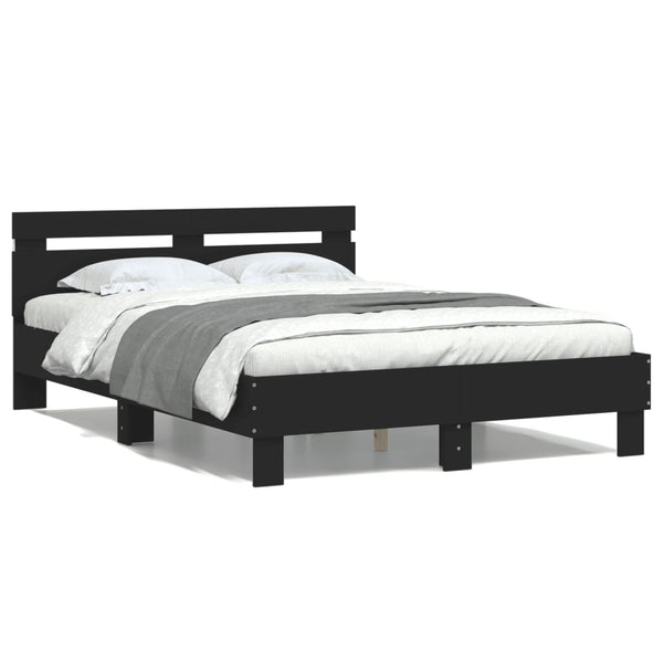 Schwarzes Bettgestell mit Kopfteil und LED-Beleuchtung Aura 120x190cm