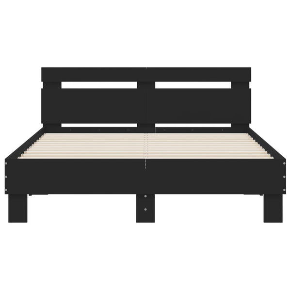 Schwarzes Bettgestell mit Kopfteil und LED-Beleuchtung Aura 120x190cm