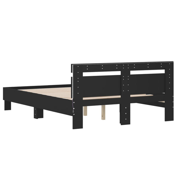Schwarzes Bettgestell mit Kopfteil und LED-Beleuchtung Aura 120x190cm