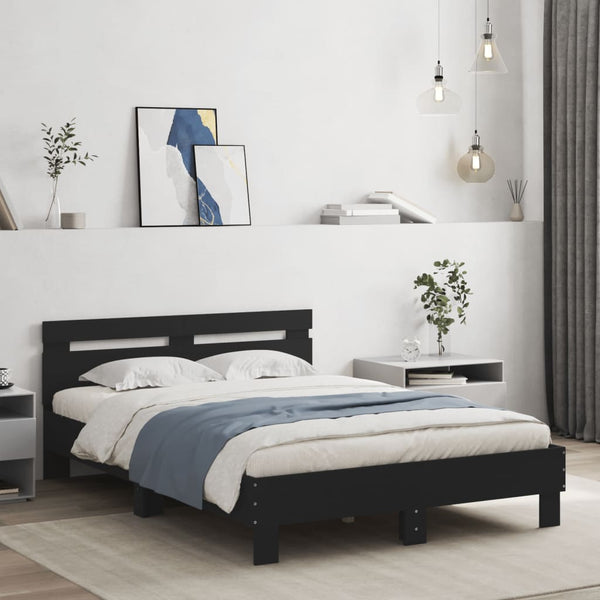 Schwarzes Bettgestell mit Kopfteil und LED-Beleuchtung Aura 120x190cm