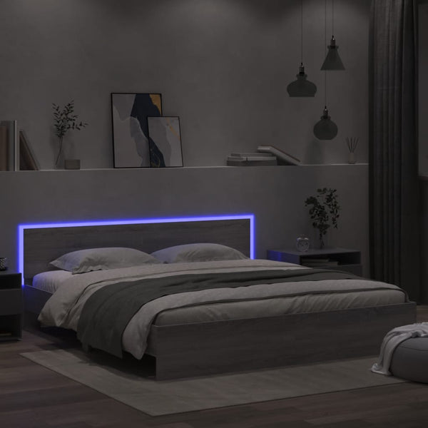 Graues Bettgestell mit Kopfteil und LED-Beleuchtung Galasel 200x200cm