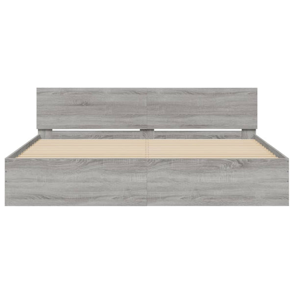Graues Bettgestell mit Kopfteil und LED-Beleuchtung Galasel 200x200cm