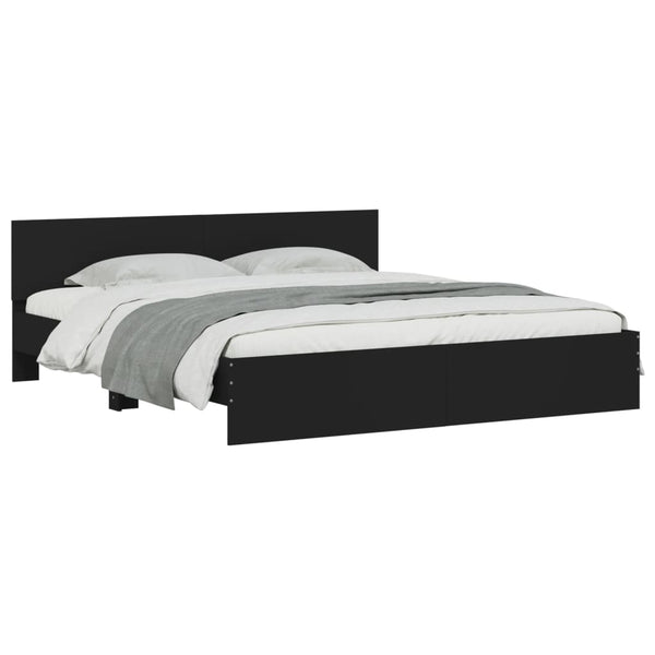 Schwarzes Bettgestell mit Kopfteil und LED-Beleuchtung Galasel 180x200cm