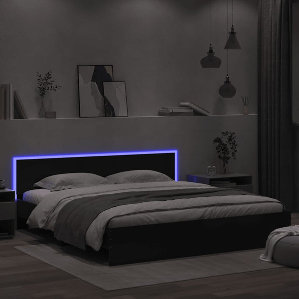 Schwarzes Bettgestell mit Kopfteil und LED-Beleuchtung Galasel 180x200cm