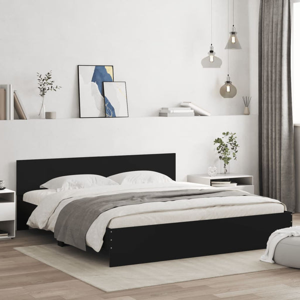 Schwarzes Bettgestell mit Kopfteil und LED-Beleuchtung Galasel 180x200cm