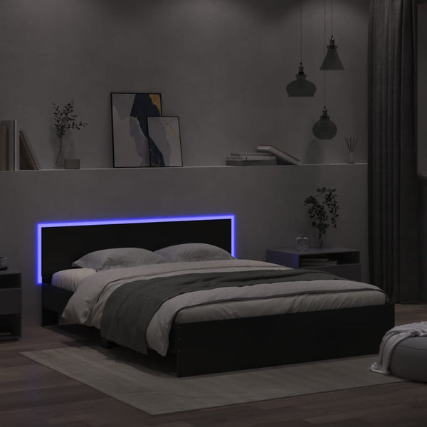Schwarzes Bettgestell mit Kopfteil und LED-Beleuchtung Galasel 150x200cm