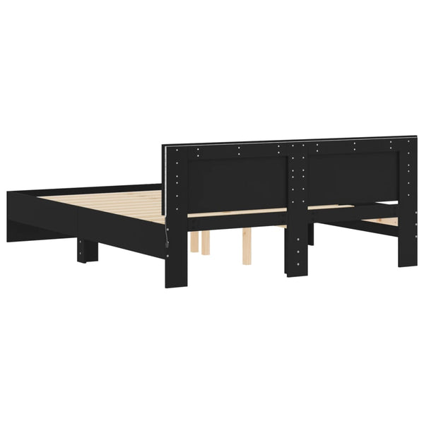 Schwarzes Bettgestell mit Kopfteil und LED-Beleuchtung Galasel 150x200cm