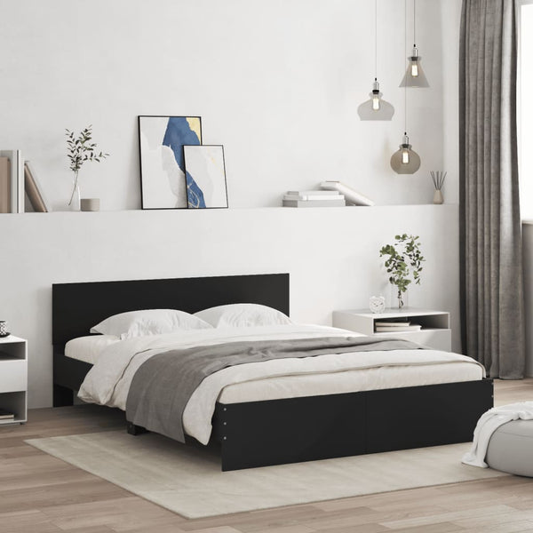 Schwarzes Bettgestell mit Kopfteil und LED-Beleuchtung Galasel 150x200cm