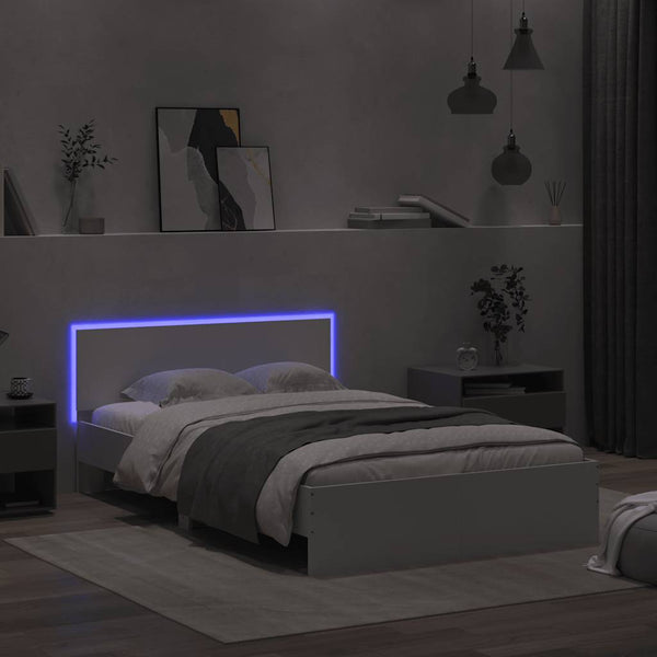 Weißes Bettgestell mit Kopfteil und LED-Beleuchtung Galasel 140x190cm