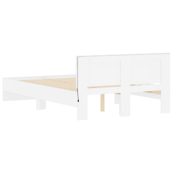 Weißes Bettgestell mit Kopfteil und LED-Beleuchtung Galasel 140x190cm