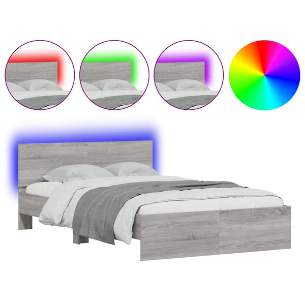 Graues Bettgestell mit Kopfteil und LED-Beleuchtung Galasel 140x190cm (Sonoma)