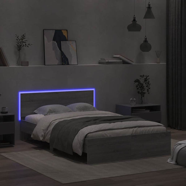 Graues Bettgestell mit Kopfteil und LED-Beleuchtung Galasel 140x190cm (Sonoma)