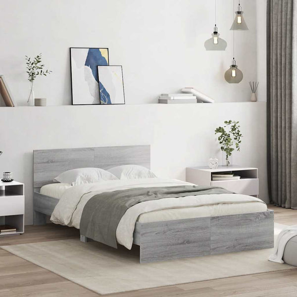 Graues Bettgestell mit Kopfteil und LED-Beleuchtung Galasel 140x190cm (Sonoma)