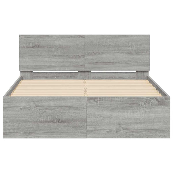Graues Bettgestell mit Kopfteil und LED-Beleuchtung Galasel 140x190cm (Sonoma)